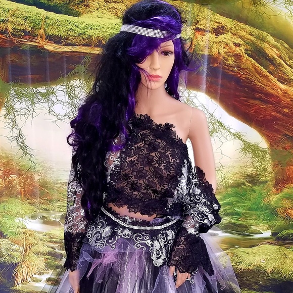 SAMPLE GOWN ONLY - GREER Black Lavender Crystal Goth Wedding Ballgown
